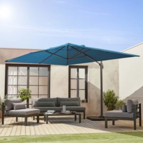 Parasol déporté rectangulaire 3x4 m - Wimereux - bleu canard- Parasol excentré inclinable dans 6 positions. rotatif à 360.