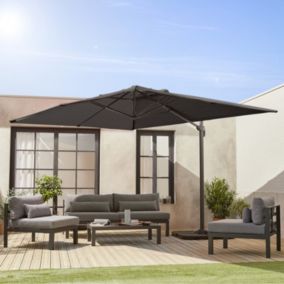 Parasol déporté rectangulaire 3x4 m - Wimereux - Gris - Parasol excentré inclinable dans 6 positions. rotatif à 360.