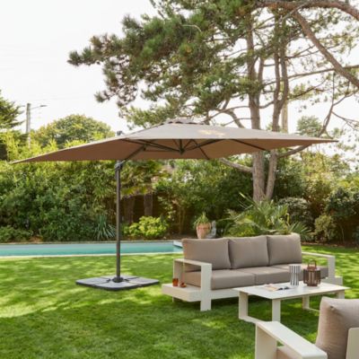Parasol déporté rectangulaire 3x4m   Antibes   beige   parasol déporté. inclinable. rabattable et rotatif à 360