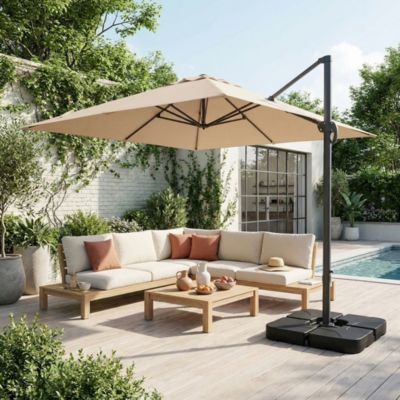 Parasol déporté rectangulaire 3x4m + dalles à lester 50x50cm beige ...
