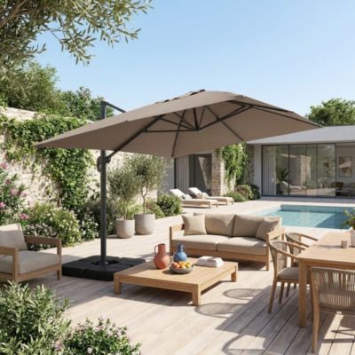 Parasol déporté rectangulaire 3x4m + dalles à lester 50x50cm taupe ...