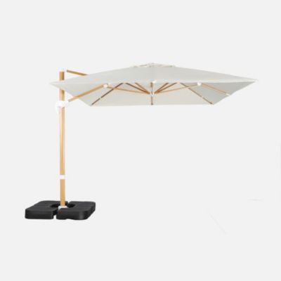 Parasol déporté rectangulaire 3x4m effet bois + dalles à lester 50x50cm ...