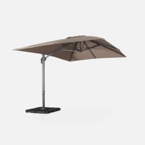 Parasol déporté rectangulaire taupe 3x4m + dalles à lester 50x50cm