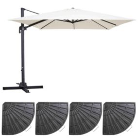 Parasol déporté rotatif 3x3m et 4 dalles lestées aluminium blanc  Oviala