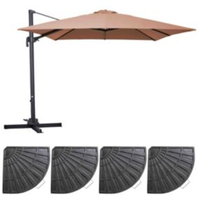 Parasol déporté rotatif 3x3m et 4 dalles lestées aluminium taupe  Oviala