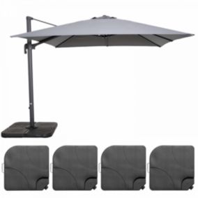 Parasol déporté rotatif 3x3m et 4 dalles à remplir aluminium gris  Oviala