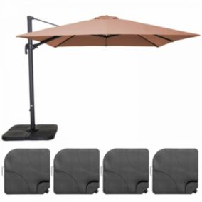 Parasol déporté rotatif 3x3m et 4 dalles à remplir aluminium taupe  Oviala