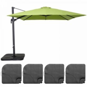 Parasol déporté rotatif 3x3m et 4 dalles à remplir aluminium vert  Oviala