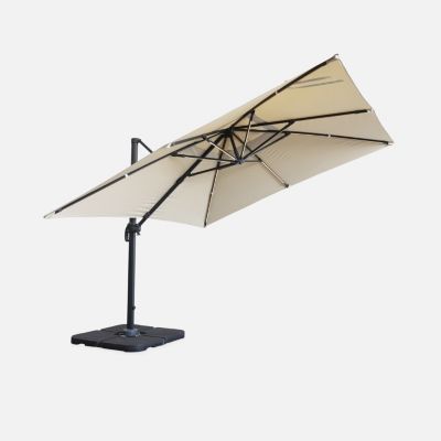 Parasol déporté solaire LED 3x3m Luce beige avec lumière intégrée + housse