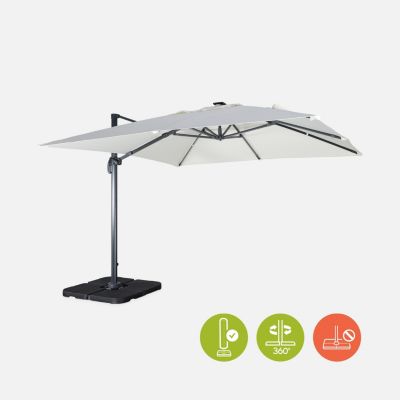 Parasol déporté solaire LED 3x3m Luce écru avec lumière intégrée + housse