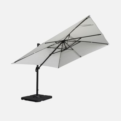 Parasol déporté solaire LED 3x3m Luce écru avec lumière intégrée + housse