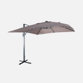 Parasol déporté solaire LED 3x3m Luce taupe avec lumière intégrée + housse