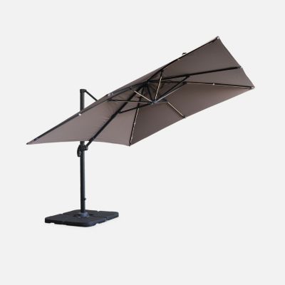 Parasol déporté solaire LED 3x3m Luce taupe avec lumière intégrée + housse