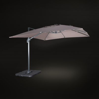 Parasol déporté solaire LED 3x3m Luce taupe avec lumière intégrée + housse