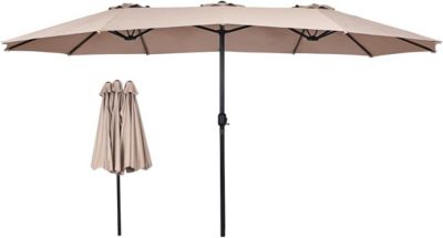 Parasol de Jardin avec 12 Ossatures Parasol en Fer avec Manivelle pour Balcon Plage Jardin Beige