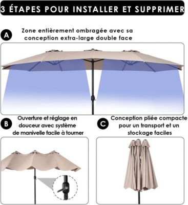 Parasol de Jardin avec 12 Ossatures Parasol en Fer avec Manivelle pour Balcon Plage Jardin Beige