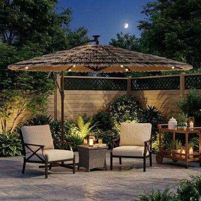 Parasol de jardin avec LED et mât en acier marron 269x269x235cm vidaXL