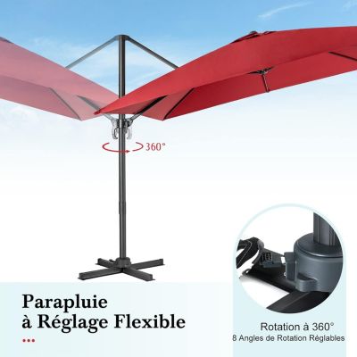 Parasol de Jardin Carré 3x3m Anti-UV 8 Baleines à Double Couche avec Trou de Ventilation H273 cm B ordeaux