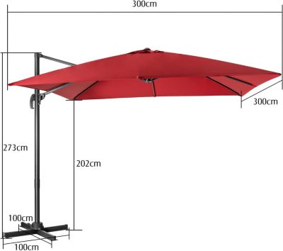 Parasol de Jardin Carré 3x3m Anti-UV 8 Baleines à Double Couche avec Trou de Ventilation H273 cm B ordeaux