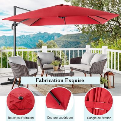 Parasol de Jardin Carré 3x3m Anti-UV 8 Baleines à Double Couche avec Trou de Ventilation H273 cm B ordeaux