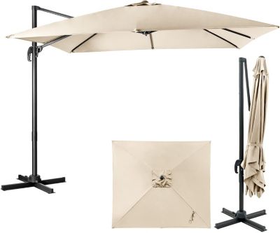 Parasol de Jardin Carré 3x3m Anti-UV 8 Baleines à Double Couche avec Trou de Ventilation H273 cm Beige