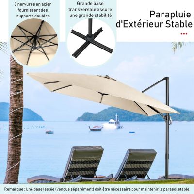 Parasol de Jardin Carré 3x3m Anti-UV 8 Baleines à Double Couche avec Trou de Ventilation H273 cm Beige