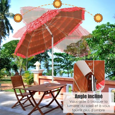 Parasol de Jardin de Paille en PP Parasol Pliant Exotique Inclinable avec Bord Drapé 8 Baleines pour Jardin Patio