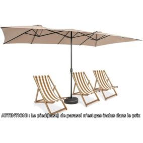 Parasol de Jardin Double XXL avec 10 Baleines pour Terrasse Marché Fête Plage Brun