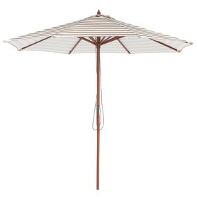 Parasol de jardin en bois et toile à rayures beiges et blanches FERENTILLO