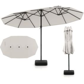 Parasol de Jardin Extérieur avec Pied, Parasol Double 4,5 m, 12 Baleines en Métal, 2 Sacs de Sable, Manivelle