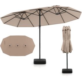 Parasol de Jardin Extérieur avec Pied, Parasol Double 4,5 m, 12 Baleines en Métal, 2 Sacs de Sable, Manivelle
