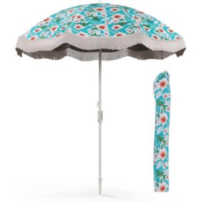 Parasol de Jardin Exterieur 2M Parasol de Plage Rond avec 8 Baleines Parasol Inclinable avec Bouton poussoir