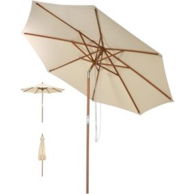 Parasol de Jardin Exterieur en Bois avec 8 Baleines Manivelle Anti-UV Parasol Inclinable à Corde, Beige