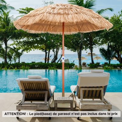 Parasol de Jardin Exterieur en Paille PP avec Sac de Transport 8 Baleines Parasol Inclinable Hauteur Réglable 140-190CM