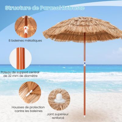 Parasol de Jardin Exterieur en Paille PP avec Sac de Transport 8 Baleines Parasol Inclinable Hauteur Réglable 140-190CM