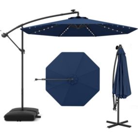 Parasol de Jardin Inclinable avec 32 Lampes Solaires avec Pied de Support pour Jardin Plage Couleur Bleu Foncé