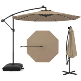 Parasol de Jardin Inclinable avec 32 Lampes Solaires avec Pied de Support pour Jardin Plage Couleur Café au Lait