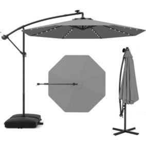 Parasol de Jardin Inclinable avec 32 Lampes Solaires  avec Pied de Support pour Jardin Plage Couleur Gris