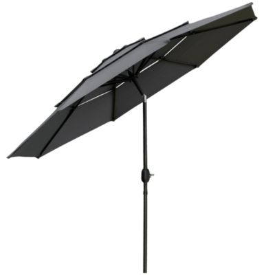Parasol de jardin inclinable rond dia. 2,85 x 2,5 m manivelle cheminées d'aération toile haute densité 180 g/m² gris