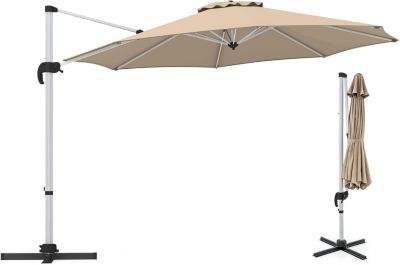 Parasol de Jardin Parasol Déporté Inclinable 8 Baleines Double Auvent Rotatif à 360Degres Base Croisée