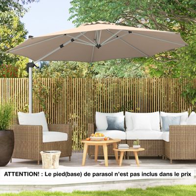 Parasol de Jardin Parasol Déporté Inclinable 8 Baleines Double Auvent Rotatif à 360Degres Base Croisée