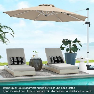 Parasol de Jardin Parasol Déporté Inclinable 8 Baleines Double Auvent Rotatif à 360Degres Base Croisée