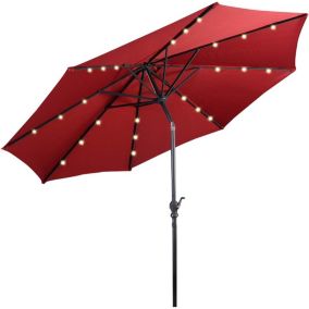 Parasol de Jardin Parasol Patio Droit Inclinable 18 LED Solaire Poteau Métallique avec Manivelle  sans Base