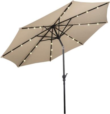 Parasol de Jardin Parasol Patio Droit Inclinable 18 LED Solaire Poteau Métallique avec Manivelle  sans Base