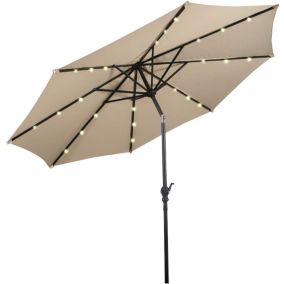 Parasol de Jardin Parasol Patio Droit Inclinable 18 LED Solaire Poteau Métallique avec Manivelle  sans Base