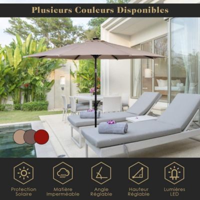 Parasol de Jardin Parasol Patio Droit Inclinable 18 LED Solaire Poteau Métallique avec Manivelle  sans Base