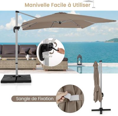 Parasol de Jardin Roma Carre avec 7 Niveaux dInclinaison avec 8 Baleines en Metal Protection Anti UV a 360