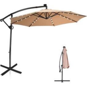 Parasol de Jardin Rotatif à 360 Parasol Inclinable avec 8 Baleines et 32 LED Solaires pour Jardin Terrasse