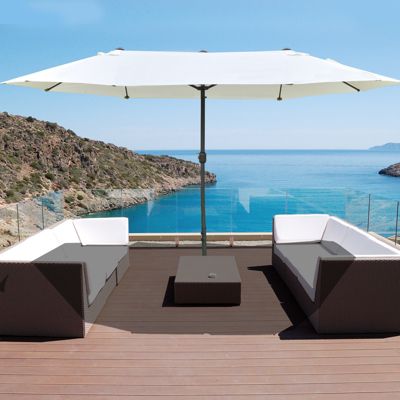 Parasol de jardin XXL dim. 4,6L x 2,7l x 2,4H cm ouverture fermeture manivelle acier polyester haute densité