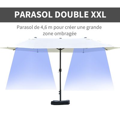 Parasol de jardin XXL dim. 4,6L x 2,7l x 2,4H cm ouverture fermeture manivelle acier polyester haute densité